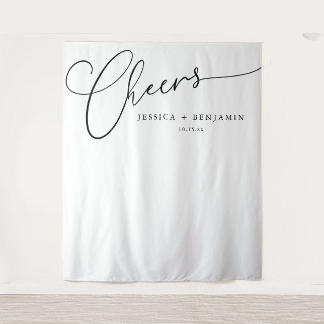 Prost-Schwarz-Weiß-Script Hochzeitskulisse Wandteppich (Vorderseite)
