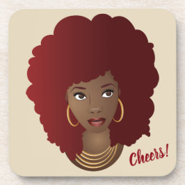 Prost! Schwarze Frau, Rotes Afro, Naturhaar Getränkeuntersetzer