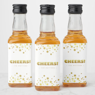 Prost   Spaß Weihnachten White & Gold Stars Mini Alkoholflaschenetikett