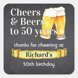 Prost und Bier 50 Jahre einfache Vintage-Schwarz Quadratischer Aufkleber
