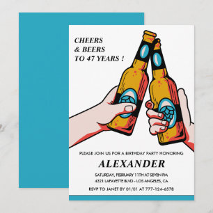 Prost und Bier Rustikal Männer Blau 47. Geburtstag Einladung