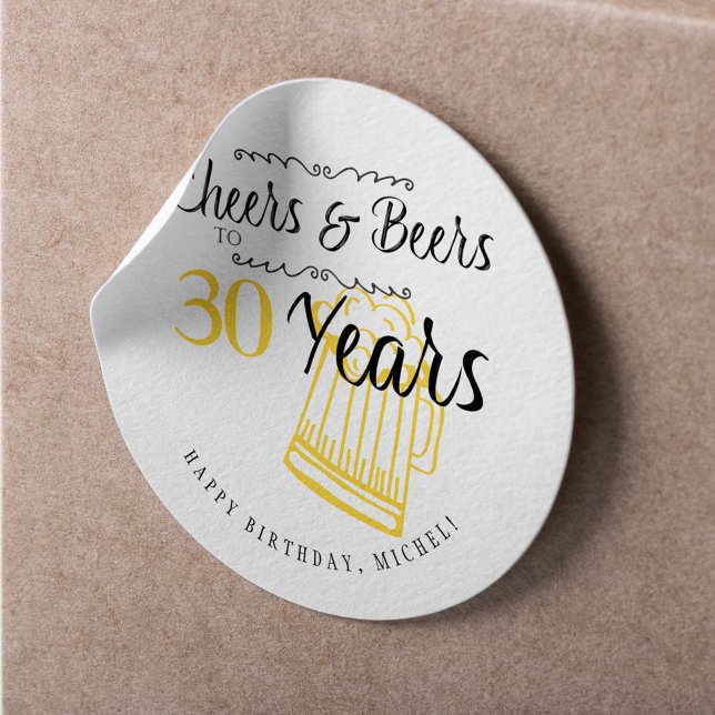 Prost und Bier zum 30-jährigen Typografie-Geburtst Runder Aufkleber (Von Creator hochgeladen)