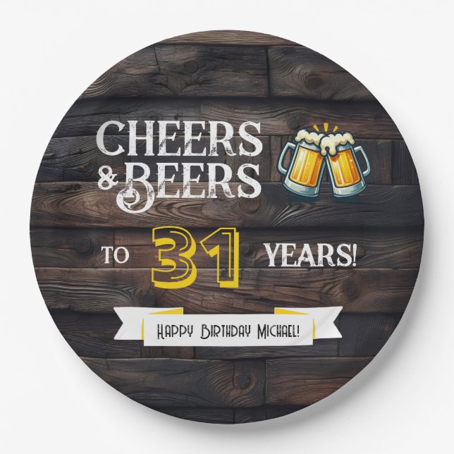 Prost und Bier zum 31. rustikalen Geburtstag Pappteller (Vorderseite)