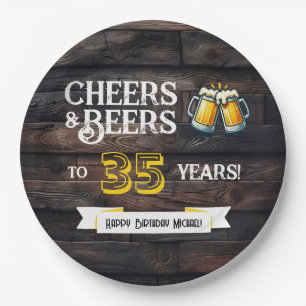 Prost und Bier zum 35. rustikalen Geburtstag Pappteller