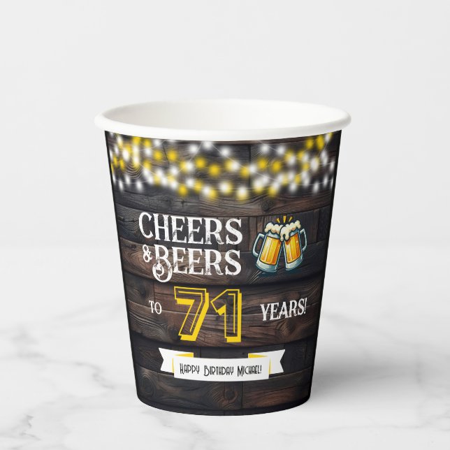 Prost und Bier zum 71. rustikalen Geburtstag Pappbecher (Vorderseite)