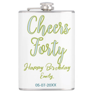 Prost vierzig Name Grün Blau Pastell Geburtstag el Flachmann