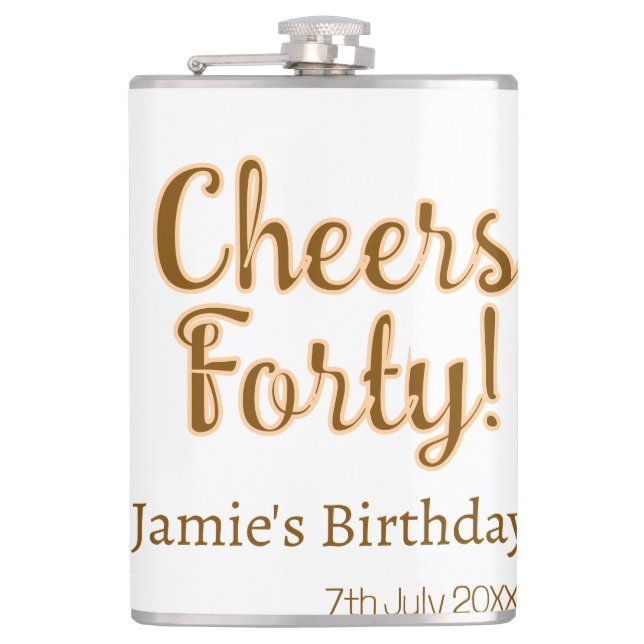 Prost vierzig orange braune Kalligrafie Geburtstag Flachmann (Vorderseite)