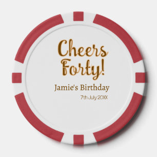 Prost vierzig orange braune Kalligrafie Geburtstag Pokerchips