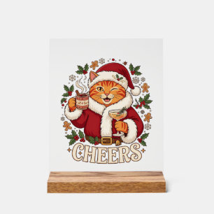 Prost Weihnachten Orange Katze Weihnachtsmann Hut Acrylschild