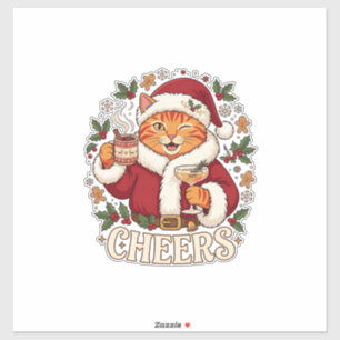 Prost Weihnachten Orange Katze Weihnachtsmann Hut Aufkleber