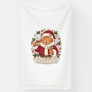 Prost Weihnachten Orange Katze Weihnachtsmann Hut Banner
