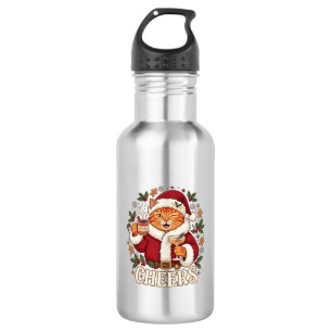 Prost Weihnachten Orange Katze Weihnachtsmann Hut Edelstahlflasche