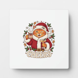 Prost Weihnachten Orange Katze Weihnachtsmann Hut Fotoplatte