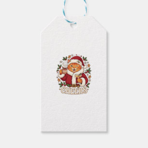 Prost Weihnachten Orange Katze Weihnachtsmann Hut Geschenkanhänger