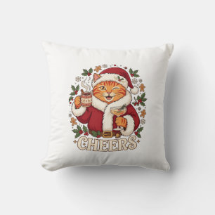 Prost Weihnachten Orange Katze Weihnachtsmann Hut Kissen