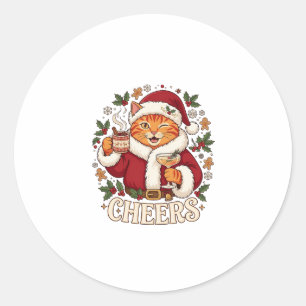 Prost Weihnachten Orange Katze Weihnachtsmann Hut Runder Aufkleber