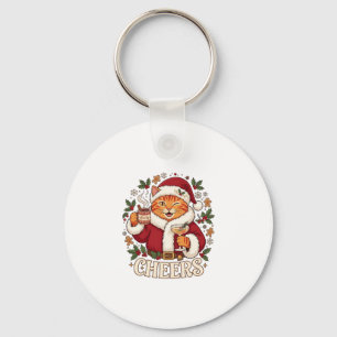 Prost Weihnachten Orange Katze Weihnachtsmann Hut Schlüsselanhänger