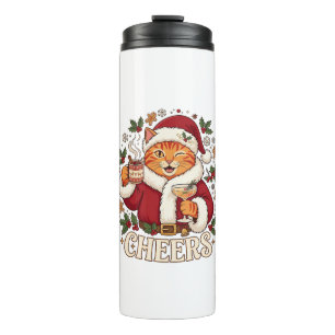 Prost Weihnachten Orange Katze Weihnachtsmann Hut  Thermosbecher