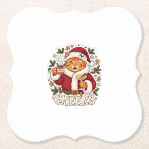 Prost Weihnachten Orange Katze Weihnachtsmann Hut Untersetzer