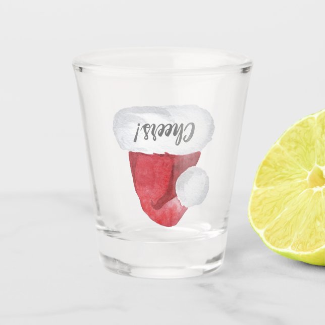 Prost! Weihnachtsmannmütze nach oben Schnapsglas (Vorderseite)