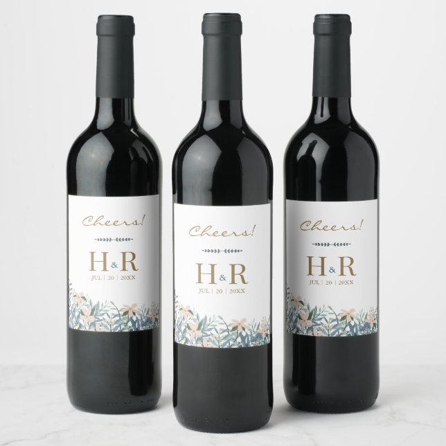 Prost Wildflower Hochzeitsweinetikett Weinetikett (Flaschen)
