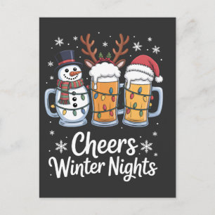Prost Winter Nächte Biere Schneemann Bierliebhaber Feiertagspostkarte