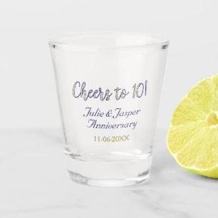 Prost zum 10. Hochzeitstag blau goldene Mod Schnapsglas