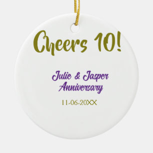 Prost zum 10. Hochzeitstag lila golden na Keramik Ornament