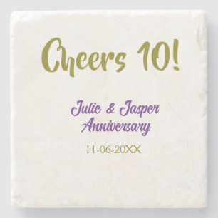 Prost zum 10. Hochzeitstag lila golden na Steinuntersetzer