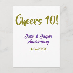 Prost zum 10. Hochzeitstag lila golden Postkarte