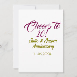Prost zum 10. Hochzeitstag mauve golden na Einladung