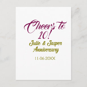 Prost zum 10. Hochzeitstag mauve golden na Postkarte