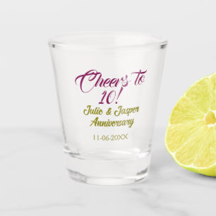 Prost zum 10. Hochzeitstag mauve golden na Schnapsglas