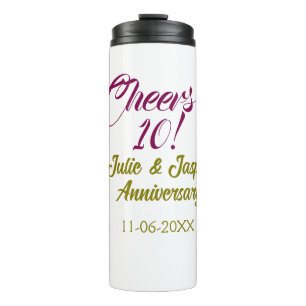 Prost zum 10. Hochzeitstag mauve golden na Thermosbecher