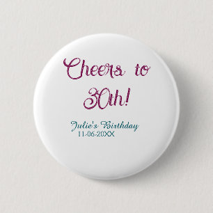 Prost zum 30. Geburtstag Name Datum lila blau eleg Button