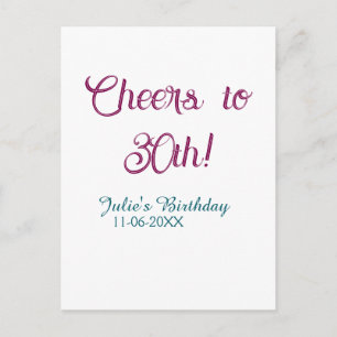 Prost zum 30. Geburtstag Name Datum maigrün blau e Postkarte