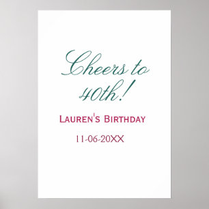 Prost zum 40. Geburtstag Name Datum lila blau eleg Poster