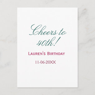 Prost zum 40. Geburtstag Name Datum lila blau eleg Postkarte