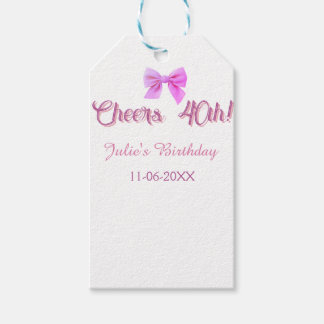 Prost zum 40. Geburtstag Name Datum mauve rosa Sch Geschenkanhänger
