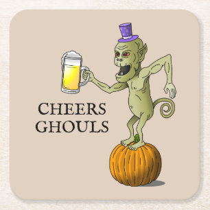 Prost zum Halloween Rechteckiger Pappuntersetzer