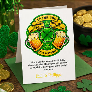 Prost zum St. Patrick's Day Shamrock 21. Geburtsta Dankeskarte