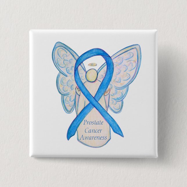 Prostatakrebs Blauer Bekanntheitsgrad Ribbon Angel Button (Vorderseite)