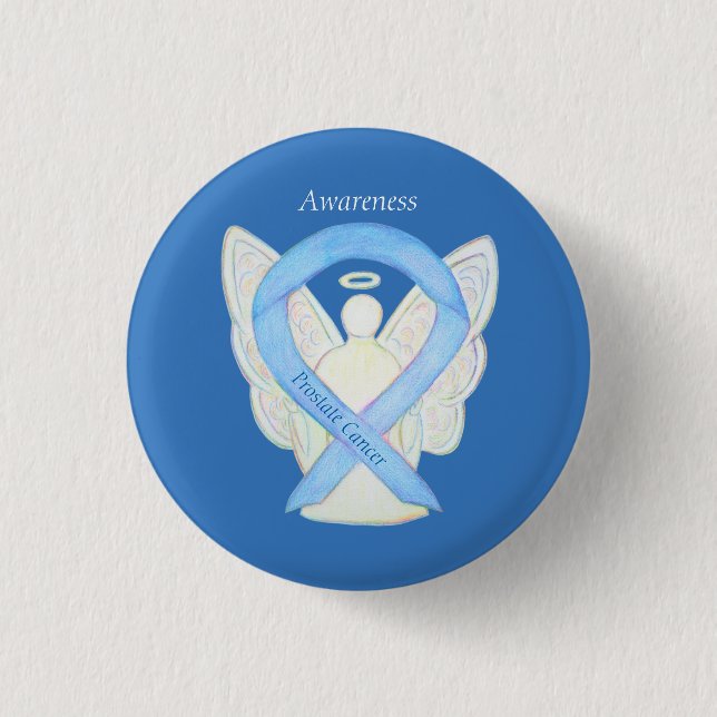 Prostatakrebs Blauer Bekanntheitsgrad Ribbon Angel Button (Vorderseite)