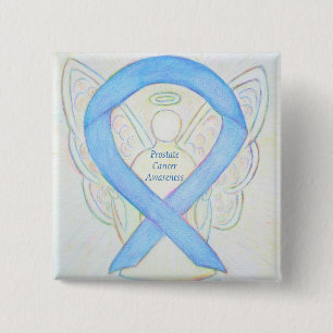 Prostatakrebs Blauer Bekanntheitsgrad Ribbon Angel Button