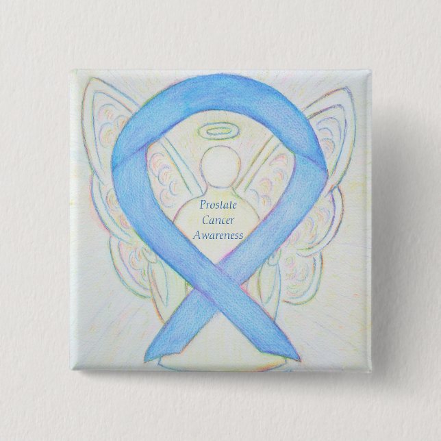 Prostatakrebs Blauer Bekanntheitsgrad Ribbon Angel Button (Vorderseite)