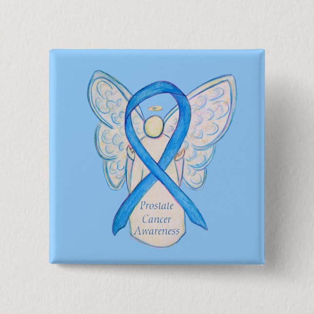 Prostatakrebs Blauer Bekanntheitsgrad Ribbon Angel Button (Vorderseite)