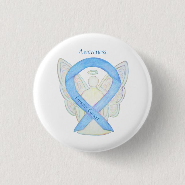 Prostatakrebs Blauer Bekanntheitsgrad Ribbon Angel Button (Vorderseite)