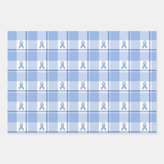 Prostate Cancer Awareness Plaid Light Blue Ribbon Geschenkpapier Set (Vorderseite)