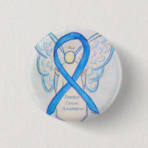 Prostate Cancer Blue Awareness Ribbon Engel Button