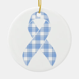 Prostate Cancer Survivor Plaid Light Blue Ribbon Keramik Ornament